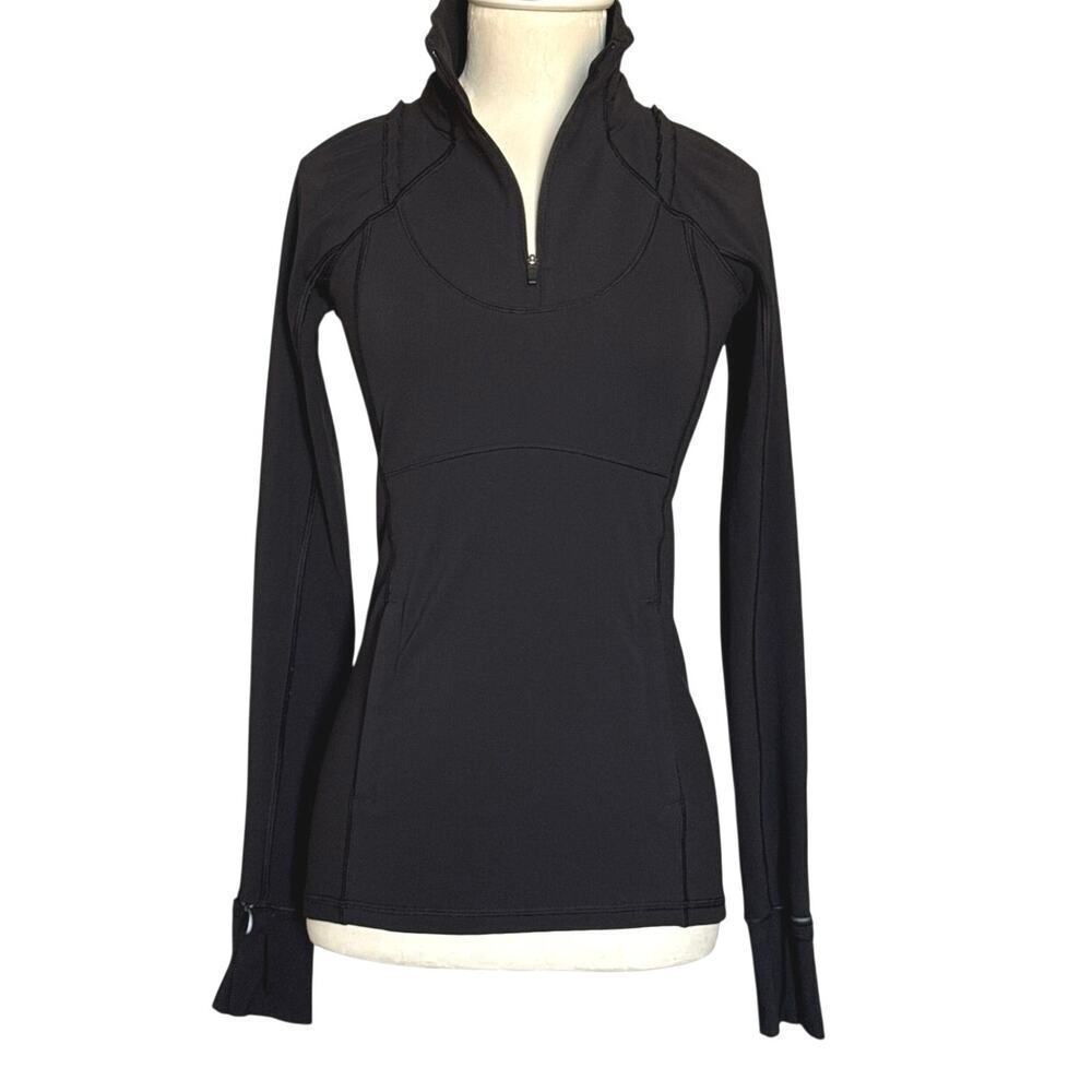 Lululemon Womens Black 1/4 Zip Activewear Jacket Size 2 Ruffled Collar *EUC